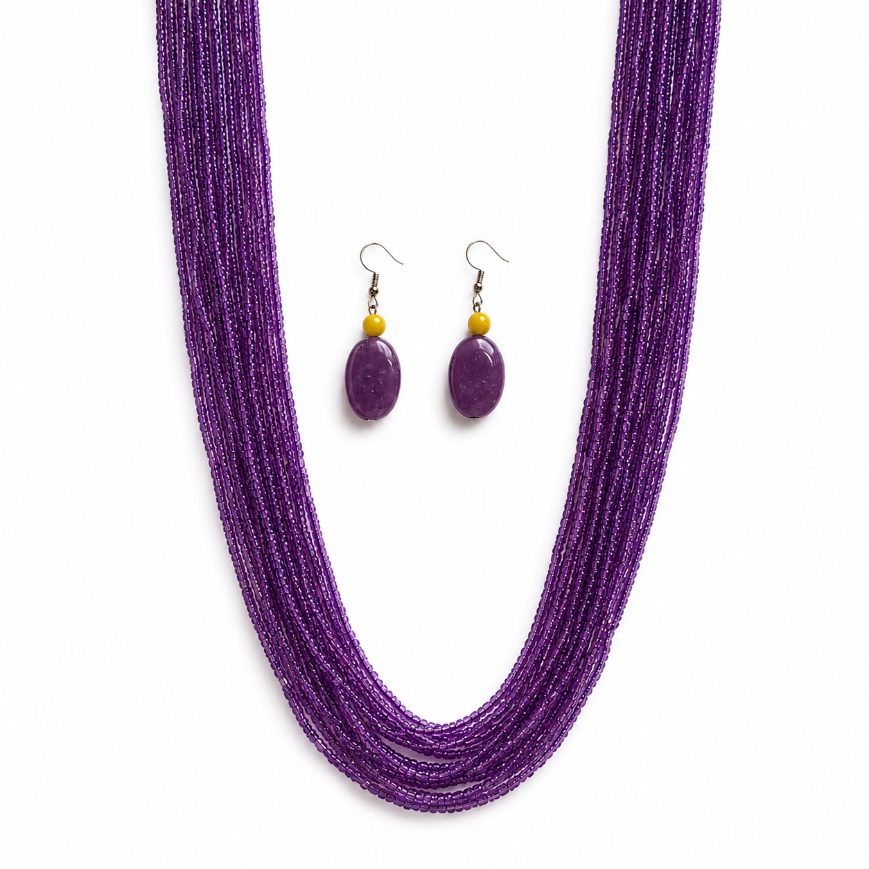 Close-up view of Amethyst Purple Multi-Strand Necklace Set showing handcrafted details