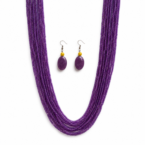 Close-up view of Amethyst Purple Multi-Strand Necklace Set showing handcrafted details