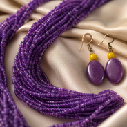 Front view of Amethyst Purple Multi-Strand Necklace Set handcrafted by Pathrohi