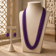 Detailed view of Amethyst Purple Multi-Strand Necklace Set showing stone and bead arrangement