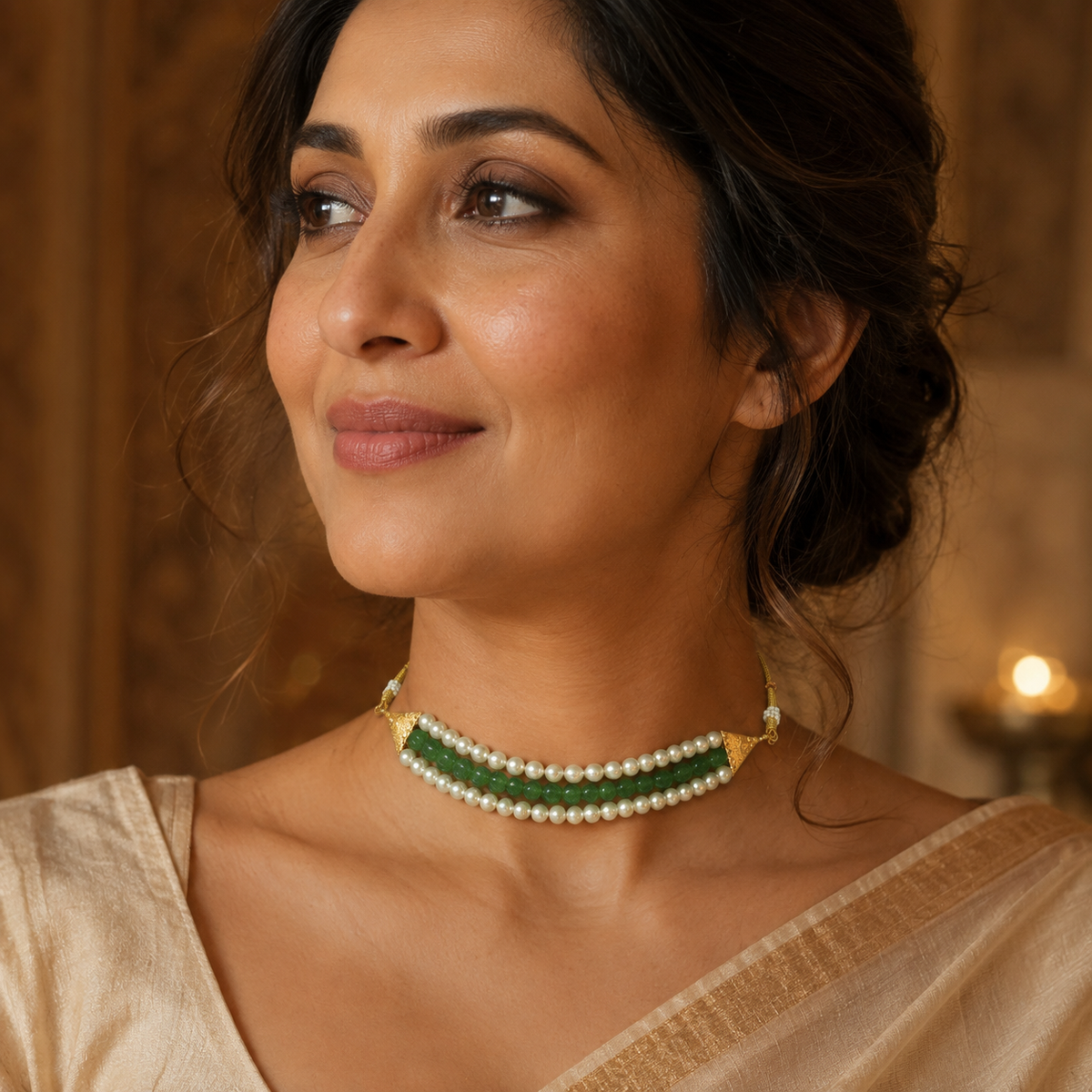 Emerald Aura Pearl Choker