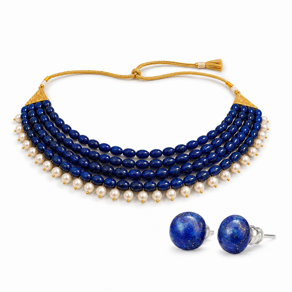 Midnight Blue Royale Pearl Choker with Lapis Studs