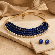 Midnight Blue Royale Pearl Choker with Lapis Studs