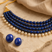 Midnight Blue Royale Pearl Choker with Lapis Studs