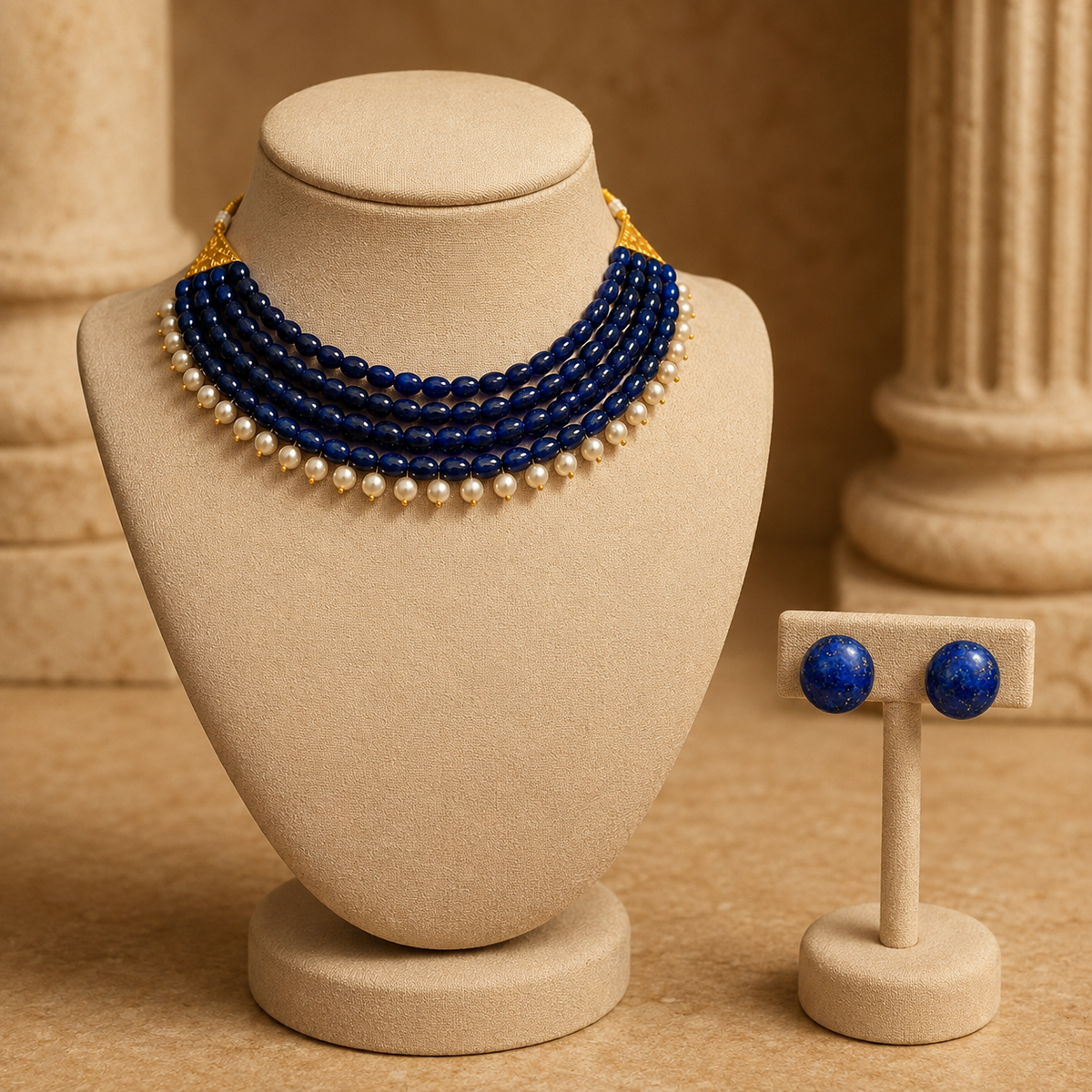 Midnight Blue Royale Pearl Choker with Lapis Studs