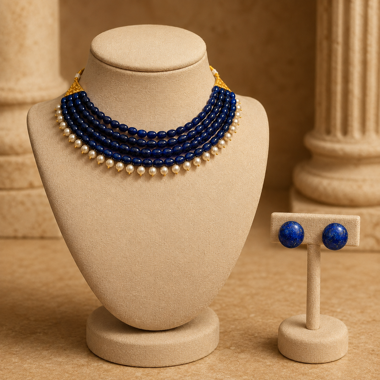 Midnight Blue Royale Pearl Choker with Lapis Studs