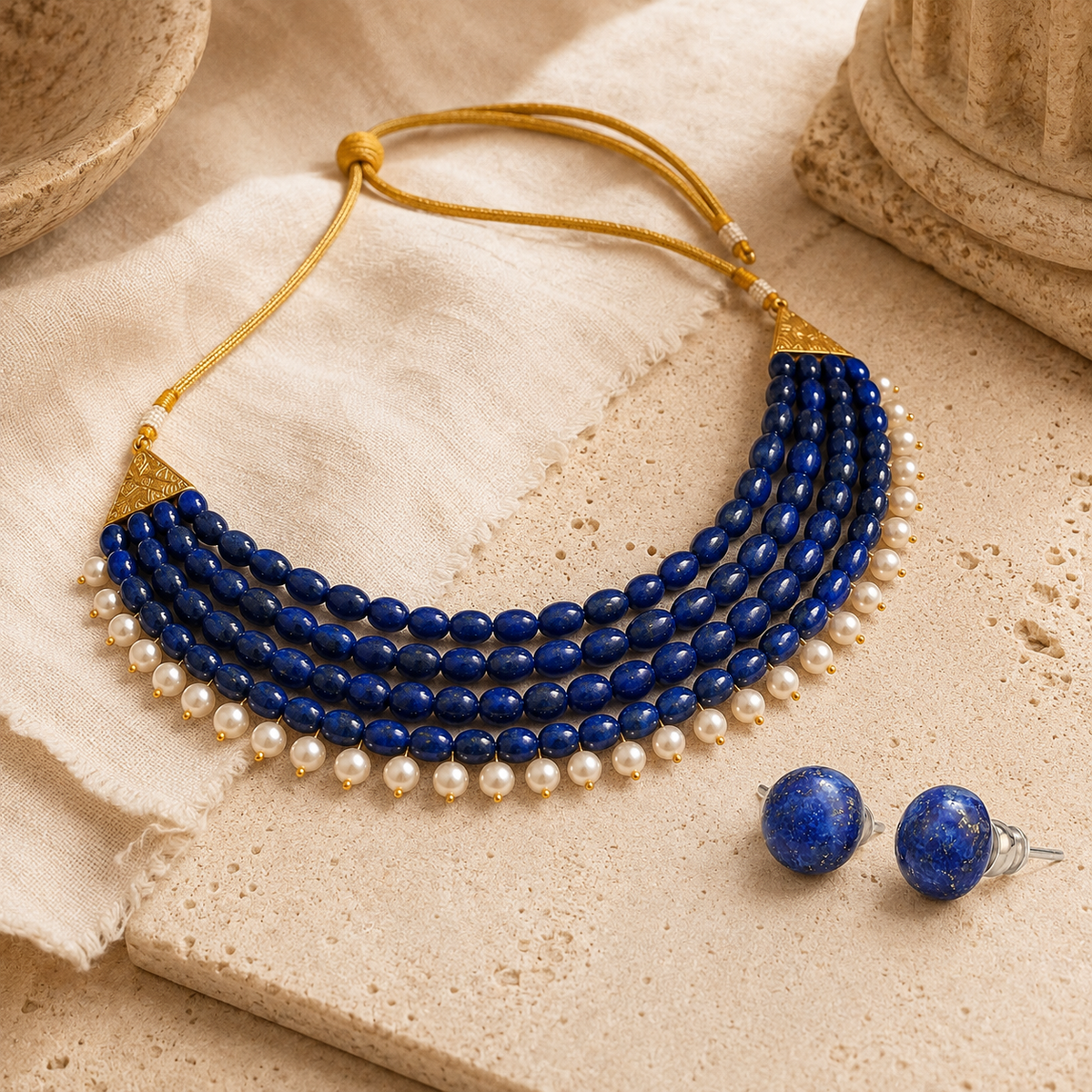 Midnight Blue Royale Pearl Choker with Lapis Studs