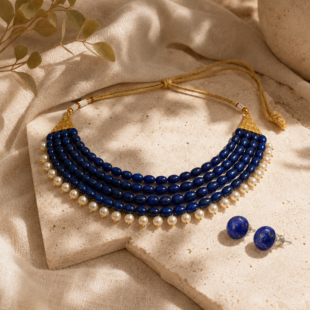 Midnight Blue Royale Pearl Choker with Lapis Studs