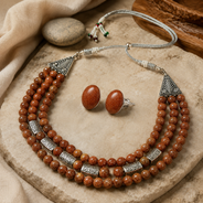 Desert Glow Sandstone Three-Layer Necklace with Sandstone Studs