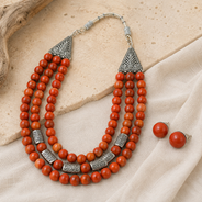 Terra Royale Red Jasper Three-Layer Necklace with Red Jasper Studs