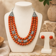 Terra Royale Red Jasper Three-Layer Necklace with Red Jasper Studs