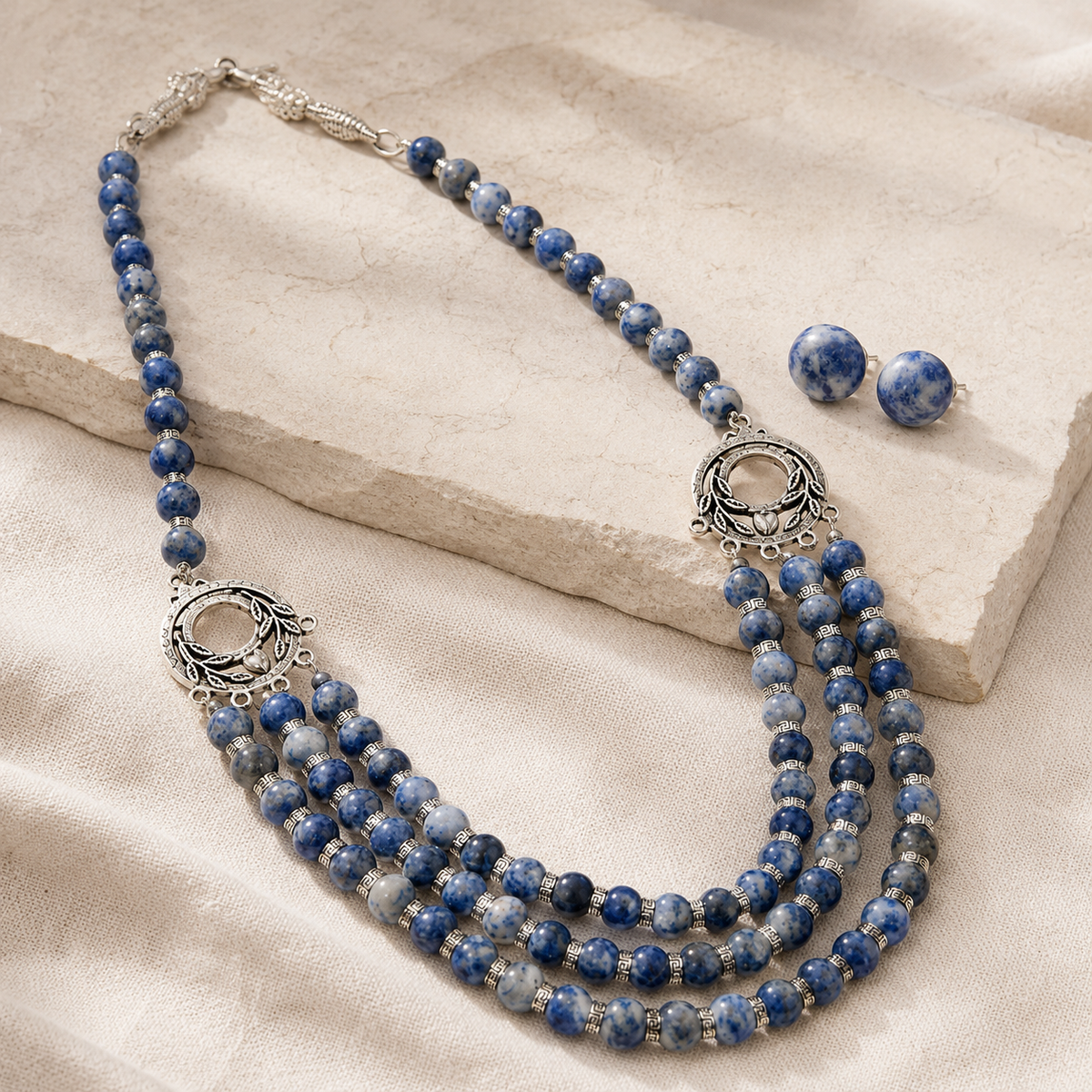 Imperial Sodalite Multi-Strand Necklace with Lapis Studs