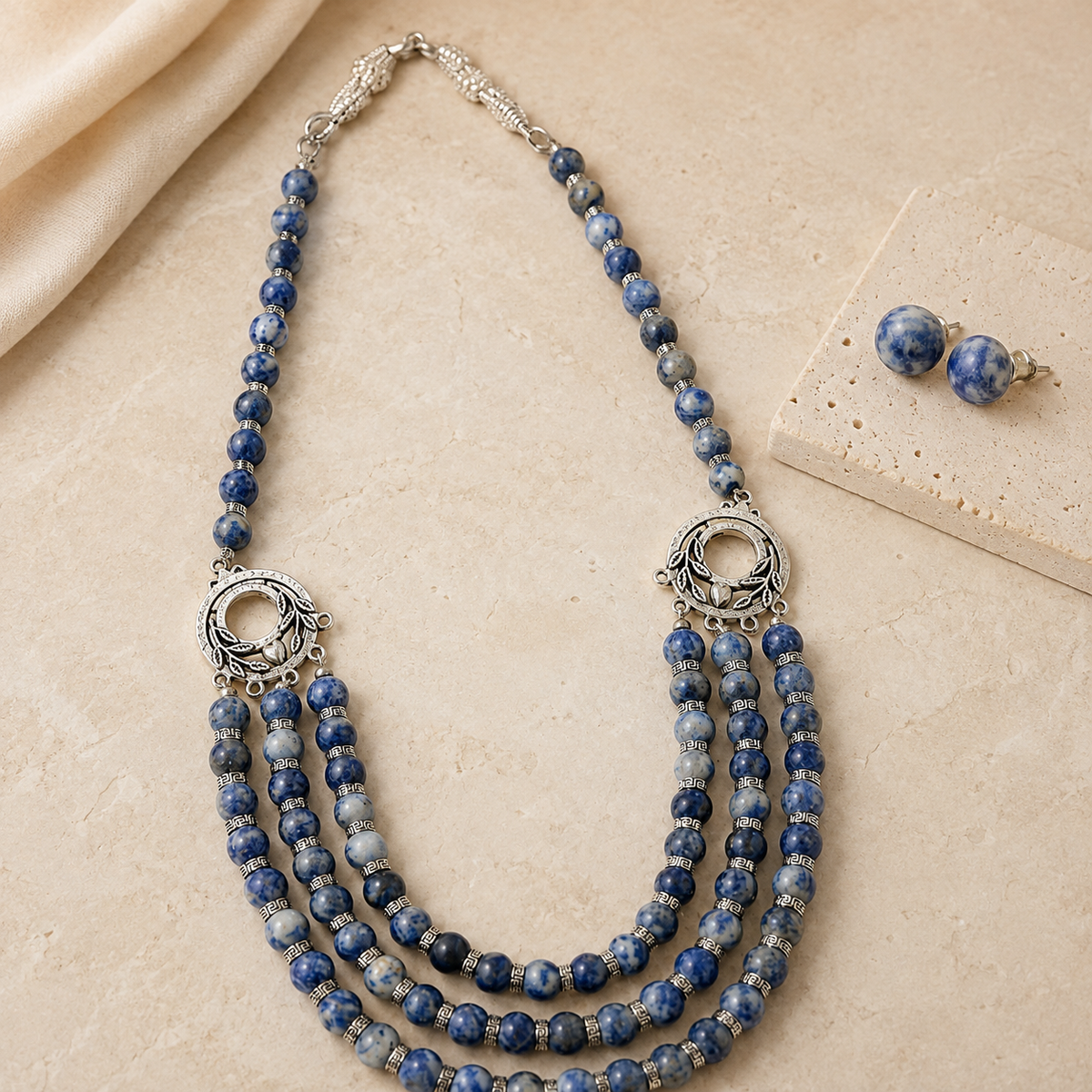 Imperial Sodalite Multi-Strand Necklace with Lapis Studs