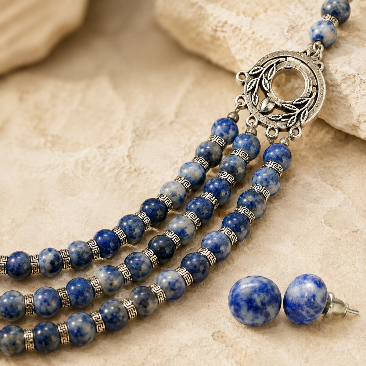 Imperial Sodalite Multi-Strand Necklace with Lapis Studs