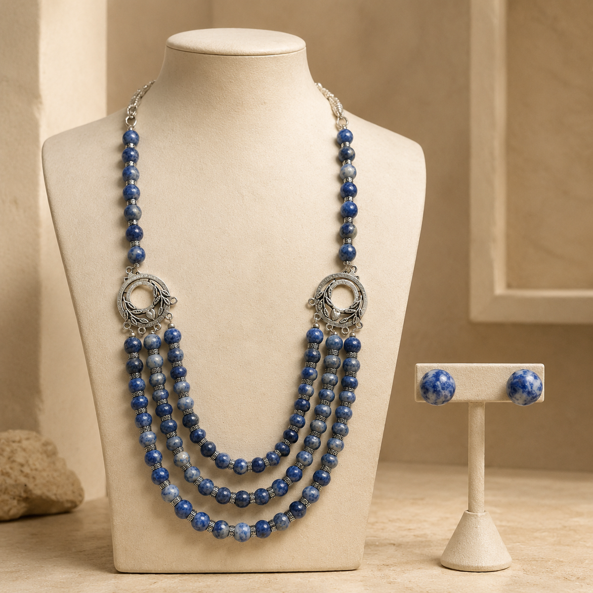 Imperial Sodalite Multi-Strand Necklace with Lapis Studs