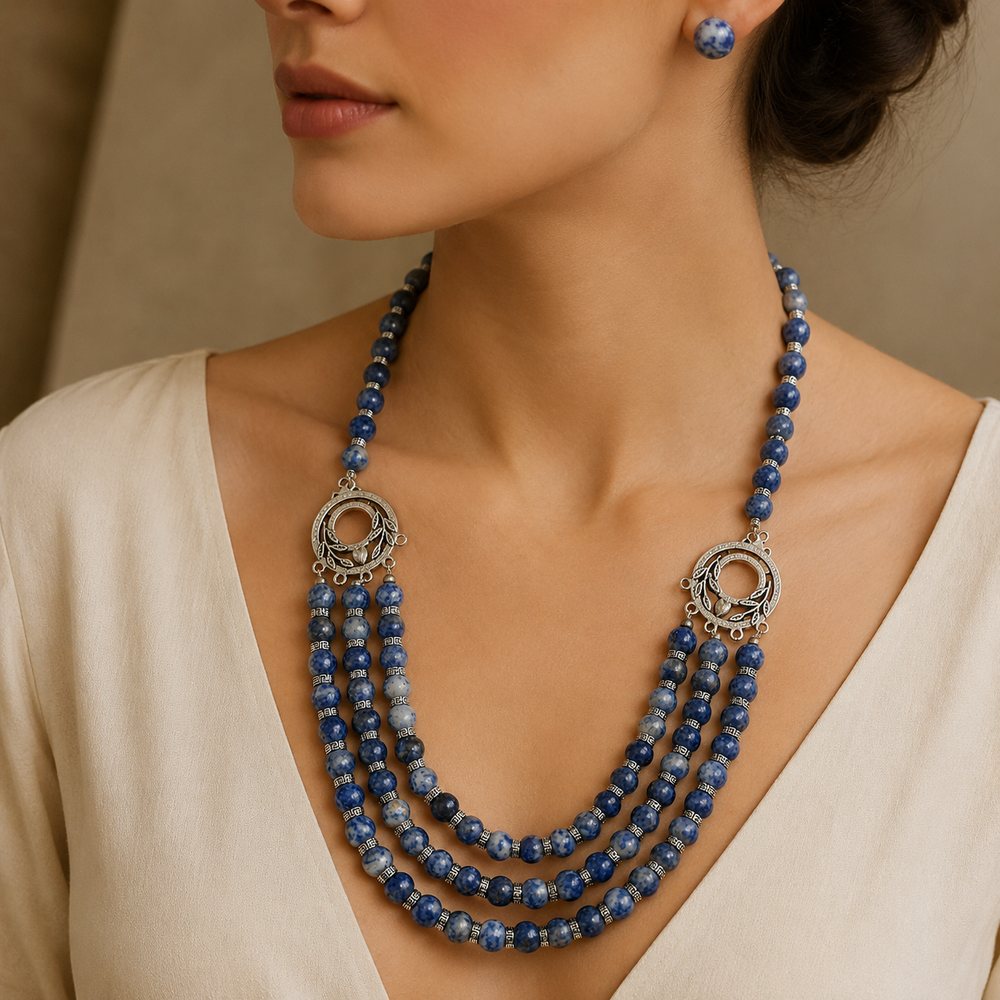 Imperial Sodalite Multi-Strand Necklace with Lapis Studs