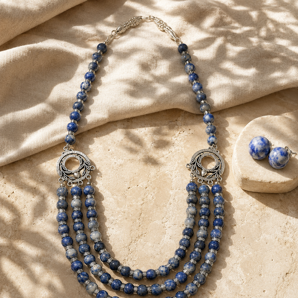 Imperial Sodalite Multi-Strand Necklace with Lapis Studs