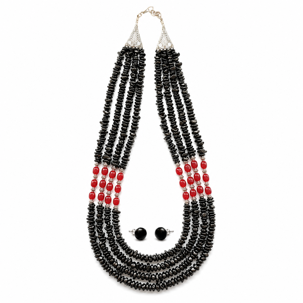 Black & Red Agate Layered Necklace Set in an alternate product view