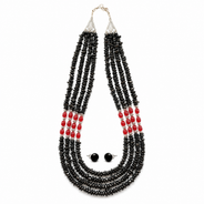Black & Red Agate Layered Necklace Set in an alternate product view