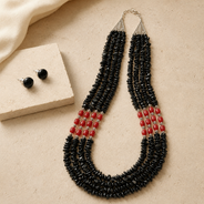 Black & Red Agate Layered Necklace Set in a full product view