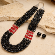 Black & Red Agate Layered Necklace Set in an alternate flat lay