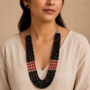 Black & Red Agate Layered Necklace Set in a styled detail view