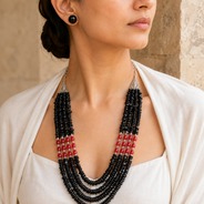 Black & Red Agate Layered Necklace Set in a displayed product view