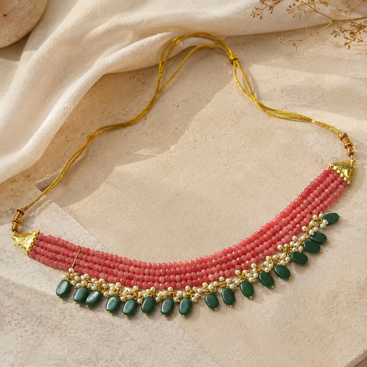 Peach Blush & Coral Oval-Drop Agate Choker
