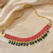 Peach Blush & Coral Oval-Drop Agate Choker