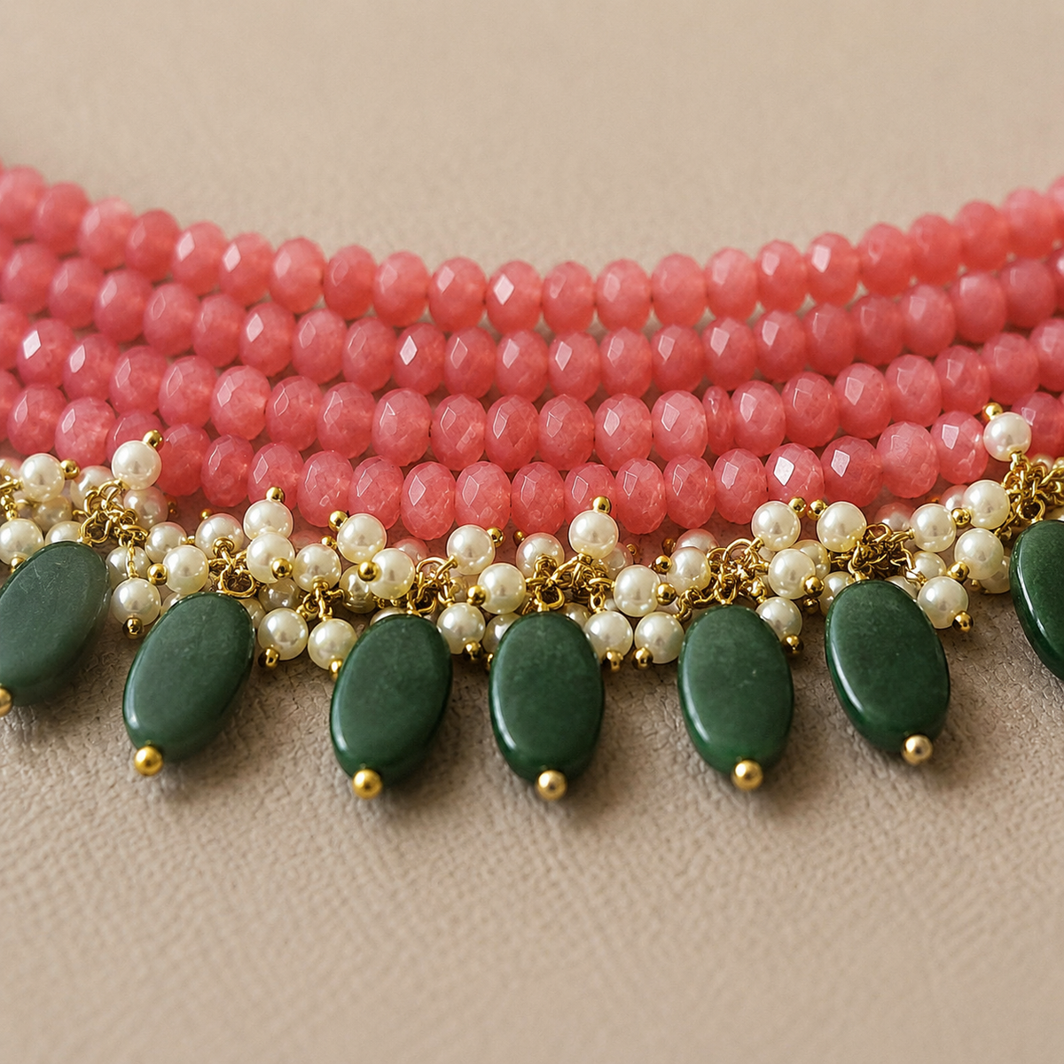 Peach Blush & Coral Oval-Drop Agate Choker