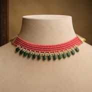 Peach Blush & Coral Oval-Drop Agate Choker