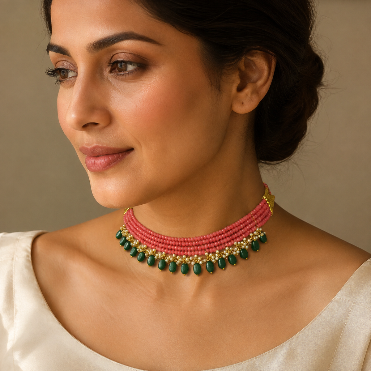 Peach Blush & Coral Oval-Drop Agate Choker