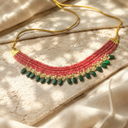 Peach Blush & Coral Oval-Drop Agate Choker