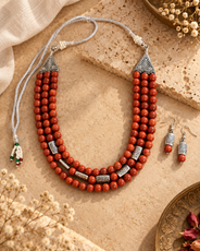 Terra Royale Red Jasper Three-Layer Necklace with Red Jasper Studs