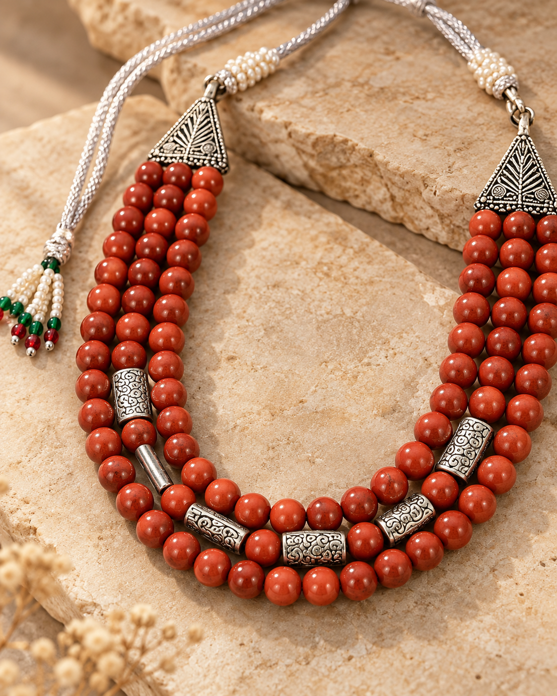 Terra Royale Red Jasper Three-Layer Necklace with Red Jasper Studs