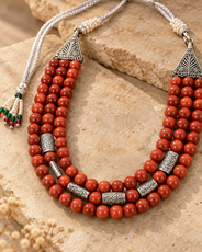 Terra Royale Red Jasper Three-Layer Necklace with Red Jasper Studs