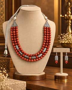Terra Royale Red Jasper Three-Layer Necklace with Red Jasper Studs