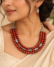 Terra Royale Red Jasper Three-Layer Necklace with Red Jasper Studs