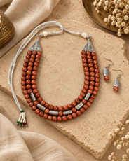 Desert Glow Sandstone Three-Layer Necklace with Sandstone Studs