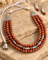 Desert Glow Sandstone Three-Layer Necklace with Sandstone Studs