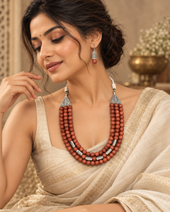 Desert Glow Sandstone Three-Layer Necklace with Sandstone Studs