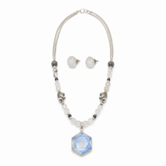 Moonlit Prism Clear Opalite Pendant Necklace with White Quartz Stud Earrings