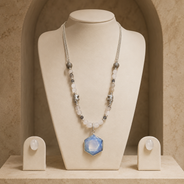 Moonlit Prism Clear Opalite Pendant Necklace with White Quartz Stud Earrings