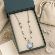 Moonlit Prism Clear Opalite Pendant Necklace with White Quartz Stud Earrings