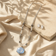 Moonlit Prism Clear Opalite Pendant Necklace with White Quartz Stud Earrings