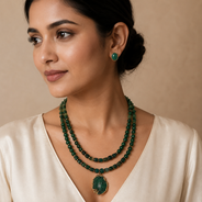 Emerald Forest Two-Layer Geode Pendant Necklace & Aventurine Stud Earring