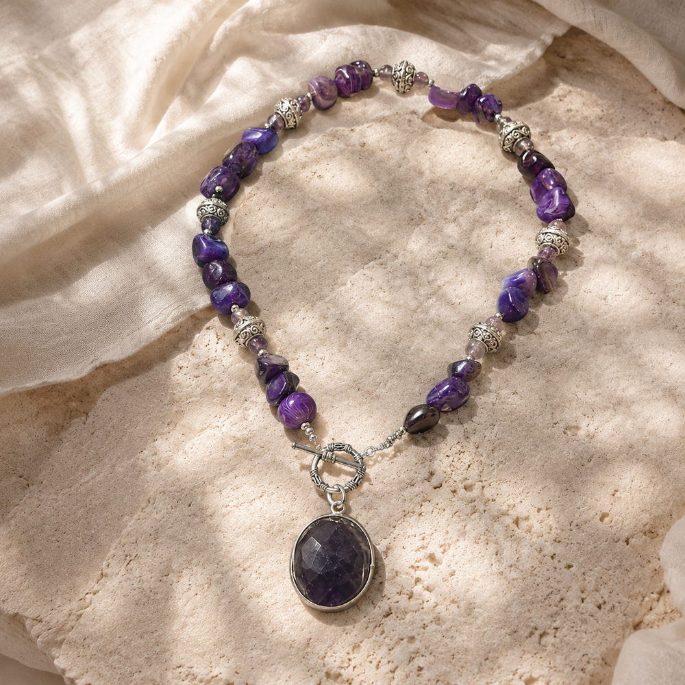 Violet Echo Purple Agate Pendant Necklace