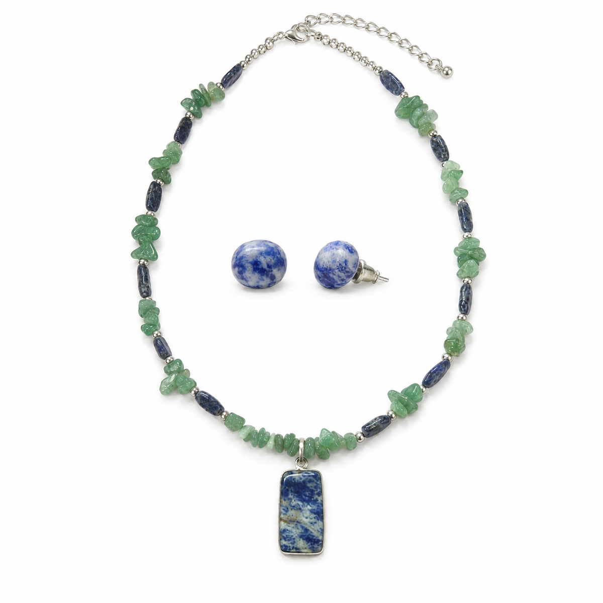 Forest Tide Aventurine with Lapis Pendant Necklace & Lapis Lazuli Stud Earring