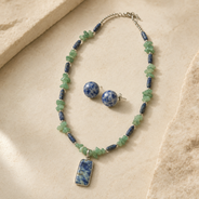 Forest Tide Aventurine with Lapis Pendant Necklace & Lapis Lazuli Stud Earring