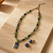 Forest Tide Aventurine with Lapis Pendant Necklace & Lapis Lazuli Stud Earring